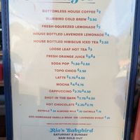 Drink menu at Ria's Bluebird in Atlanta