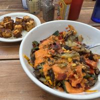 Bionic breakfast with a side of spicy tofu cubes  at Ria's Bluebird in Atlanta