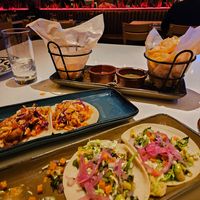 Baja Tacos on top, Pancita tacos on bottom. at Mexican Bar Company in Plano