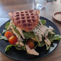 The portobello croffle burger at Comewell's in North London