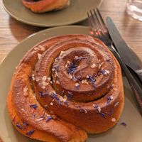 Lemon drizzle bun at Comewell's in North London