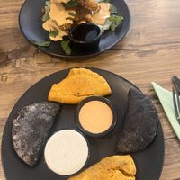 Jamaican patties and oyster mushrooms waffles!!   at Comewell's in North London