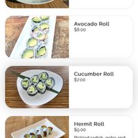 Dedicated vegan sushi portion of menu  at Kombu Sushi in Los Angeles