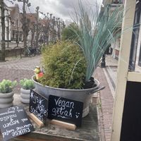 Vegan cake advertised outsidee  at De Elburger in Elburg