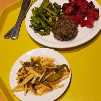 jicama & nopales, manoomin cake (rice cake with corn and beans), beers, and asparagus at Mitsitam Native Foods Cafe in Washington