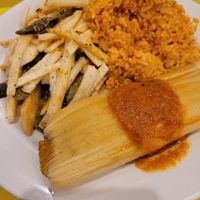 Calabaza, onion, and pepita tamale with rice and jicama at Mitsitam Native Foods Cafe in Washington