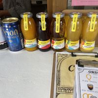 Drink options, Patagonia and Orion beer, Rauch fruit juices  at La Churrería Chatan in Chatan