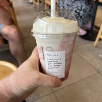 Strawberry and cream frappe  at Starbucks in Moorooka