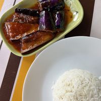 Delicious sambal eggplant with rice!  at Mia Cafe in Tioman Island