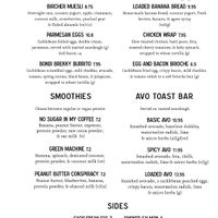Menu (as of March 2023)  at Urban Baristas in South West London