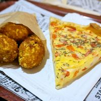 Quiche + Spicies (cheese/jalapeño croquettes) at East Side Burgers in Paris