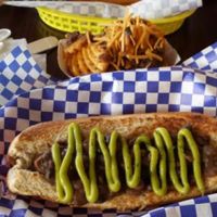 Vegan dog, chili, avocado, and vegan chili cheese fries! at Dreamy Weenies in New Orleans