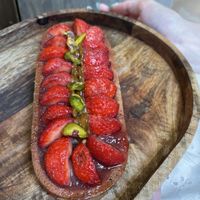 strawberries and pistachio pie   at Copains  in Paris
