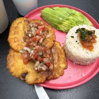 Plantain avocado rice tomato salsa from menu del día  at María Candela  in Bogota