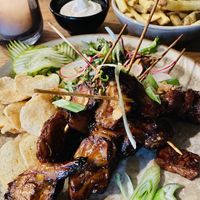 Vegan combo sate with vegan chick’n and tempeh (vegan mayonnaise available )  at TOTT in Groningen