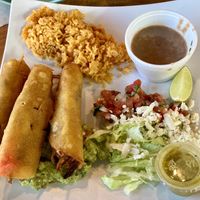 Vegan Flautas with accidental dairy cheese on the pico de gallo 😬  at Mr. Taco Cantina in Galveston