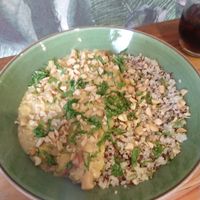 Lentils with peanut sauce over quinoa at Pandia's Kitchen in Santiago
