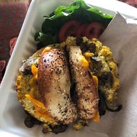 Vegan Sunrise Bagel Sandwhich at Green Salmon Coffee and Tea House in Yachats