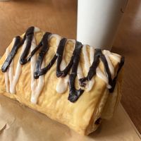 Vegan chocolate-filled scone and mocha with oat milk and vegan whipped cream!  at Green Salmon Coffee and Tea House in Yachats