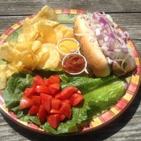 Bavarian brat  at Green Salmon Coffee and Tea House in Yachats
