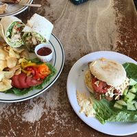 Sesame ";Chicken"; Wrap and Breakfast English Muffin Sandwich at Green Salmon Coffee and Tea House in Yachats