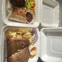 Chorizo breakfast burrito with tofu scramble and added black beans. Tempeh Reuben with chips  at Green Salmon Coffee and Tea House in Yachats