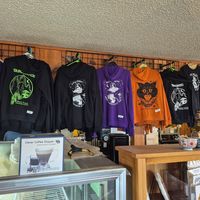 Lots of merch, too! at Green Salmon Coffee and Tea House in Yachats