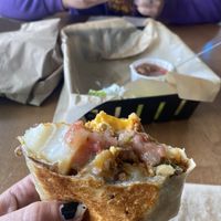 Breakfast burrito (too good, couldn’t wait)  at Green Salmon Coffee and Tea House in Yachats