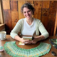 Tarot decks for readings at every booth! So fun!  at Green Salmon Coffee and Tea House in Yachats