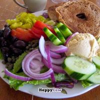 Breakfast bagel plate with veggies at Green Salmon Coffee and Tea House in Yachats