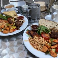 2 New English breakfast (one with homemade gluten free bread) 100% Vegan 🌱   at Organic Deli Cafe in Oxford