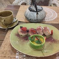 Buckwheat tea and coconut pancakes at Cafe Imbir - Ginger in Kyiv