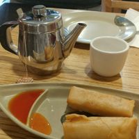 hot tea & egg rolls at Yummy Yummy in Chicago