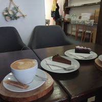 coffee with chocolate cake and blueberry cake at Lesa in Trutnov