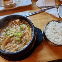 Eintopf mit Sojabohnenpastete, Tofu, verschiedenem Gemüse und Reis at Soban Heidelberg in Heidelberg