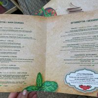 Menu with vegan labels  at Friðheimar in Selfoss