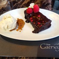 Raspberry and Chocolate Brownie at Tonnau Restaurant in Criccieth