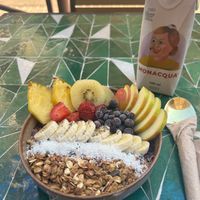 Acai bowl and some fancy water that I just had to try.  at Seaside Juicery in 