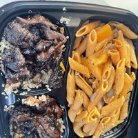 Chickpea pasta , quinoa , bbq mushroom   at Food For Negus in Brooklyn