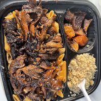 Chickpea pasta , quinoa , bbq mushroom , squash   at Food For Negus in Brooklyn