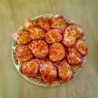 Pulpo a la gallega. Rico, con sus cachelos también. Creímos que sería de setas, pero era procesado pero estaba rico. at La Vegana Taperia Playa in Torre Del Mar