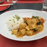 Red curry tofu with rice  at Cafe Restaurant Engel Asian & Local in Vaduz