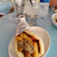 The slovakipita with falafel and eggplant sauce at Santorini Greek Restaurant Kuta in Kuta