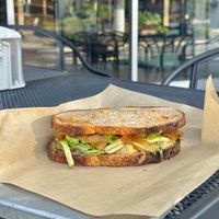 sándwich vegano en pan integral de masa madre at Santa Semilla in Torreon