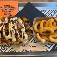 Cheesy Mustard Fries and Onion Rings  at VEG'D - Vegan Burgers - P-Berg in Berlin
