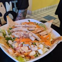 Salad with "chicken" strips + lime cilantro vinaigrette at The Flaming Icecube Cafe in Boardman