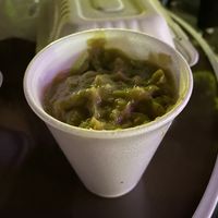 Mushy peas  at Village Fish & Chip Shop in Manchester