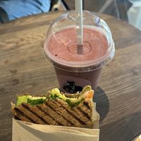 Vegan sandwich and shake  at Joe & The Juice in Hilleroed