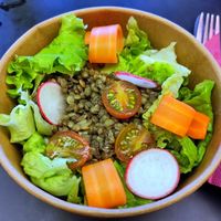 Vegan lentil salad at Café LASCAUX in Montignac-lascaux