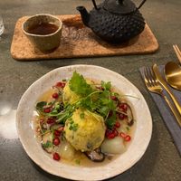 Tofu balls, mushrooms at Musubu Cafe in Porto